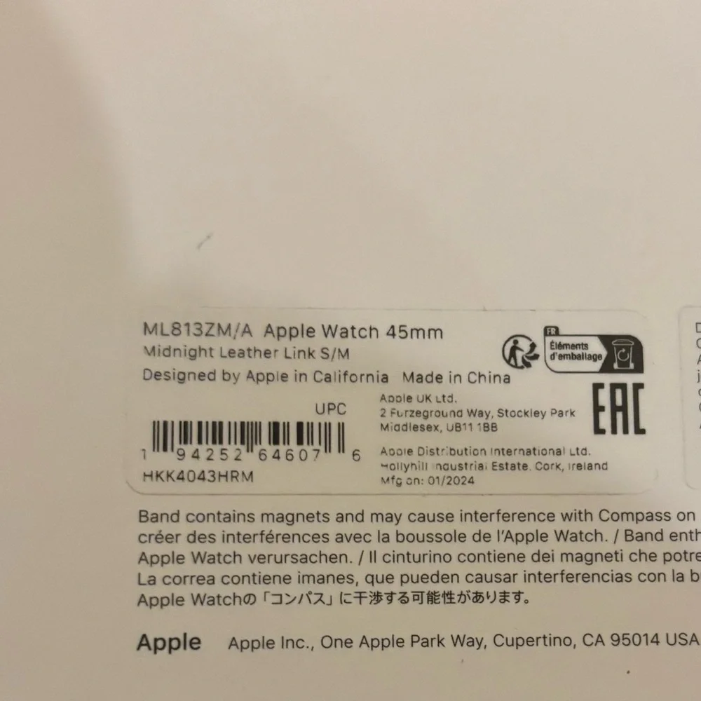 Apple Watch Band Midnight Leather Link S/M ML813ZM/A 45MM